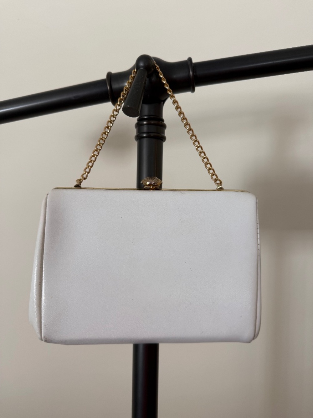 Vintage White Box Frame Clutch Bag with Gold Chain Strap